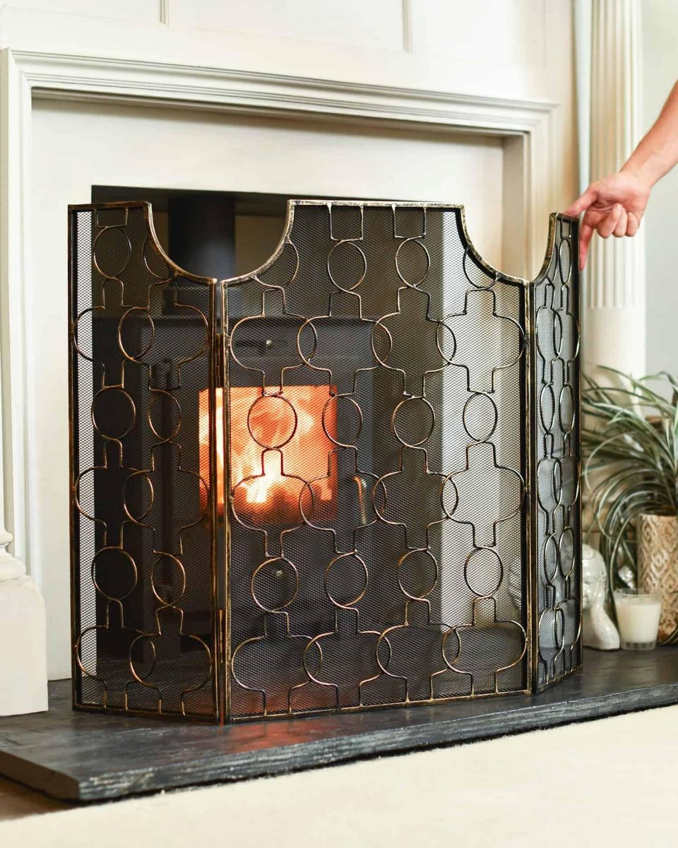 Scale Shot of Gold Wash Gothic Three Fold Fire Guard