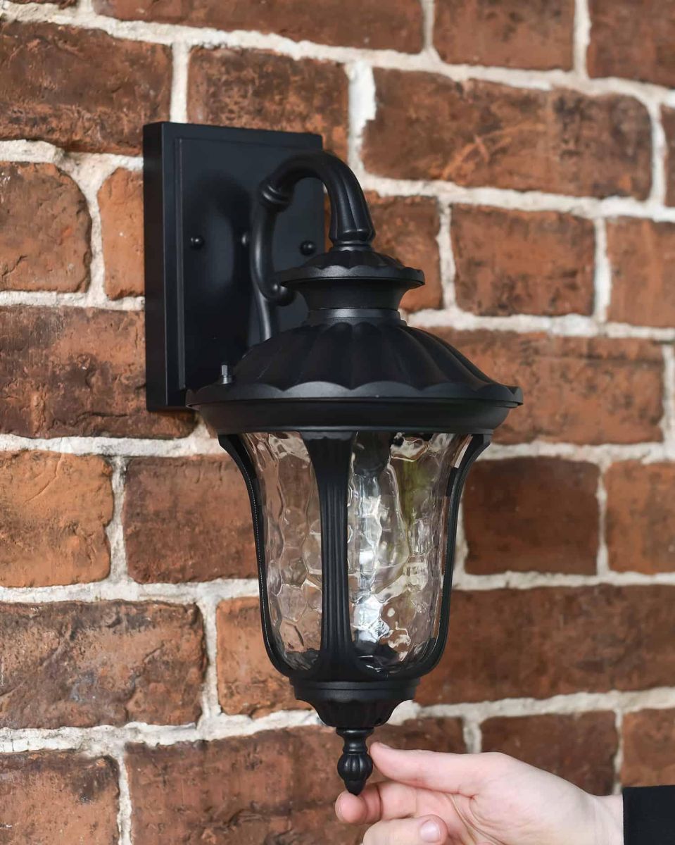 Scale Shot of Traditional Black Aluminium Ornate Victorian Top Fix Wall Lantern - 37cm