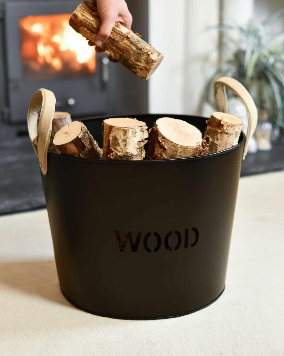 Scale Shot of "Brettington" Powder Coated Iron Wood Basket Scale Shot of "Brettington" Powder Coated Iron Wood Basket