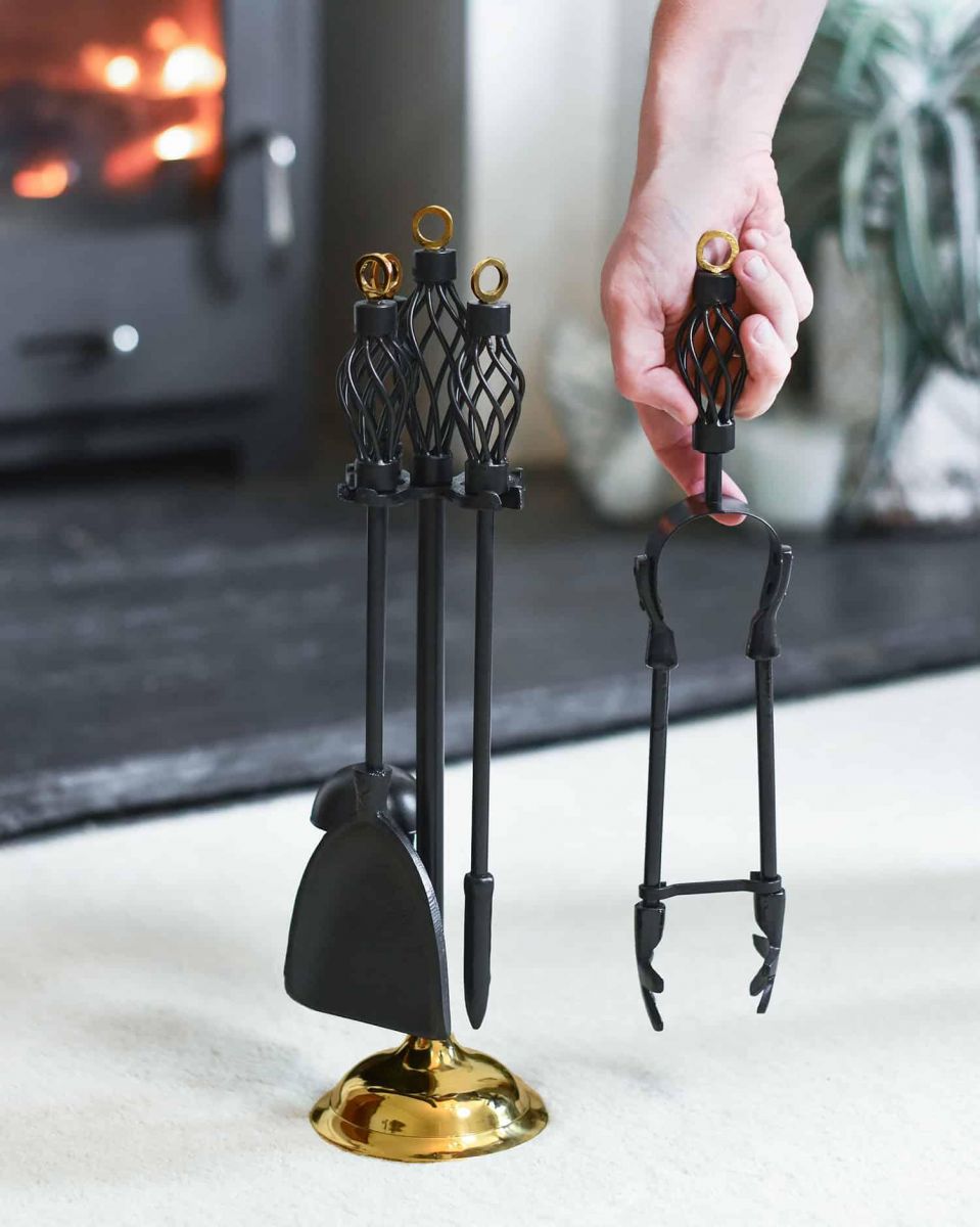 Scale Shot of "Dudley" Polished Brass & Black Iron Fireside Companion Set - 45cm