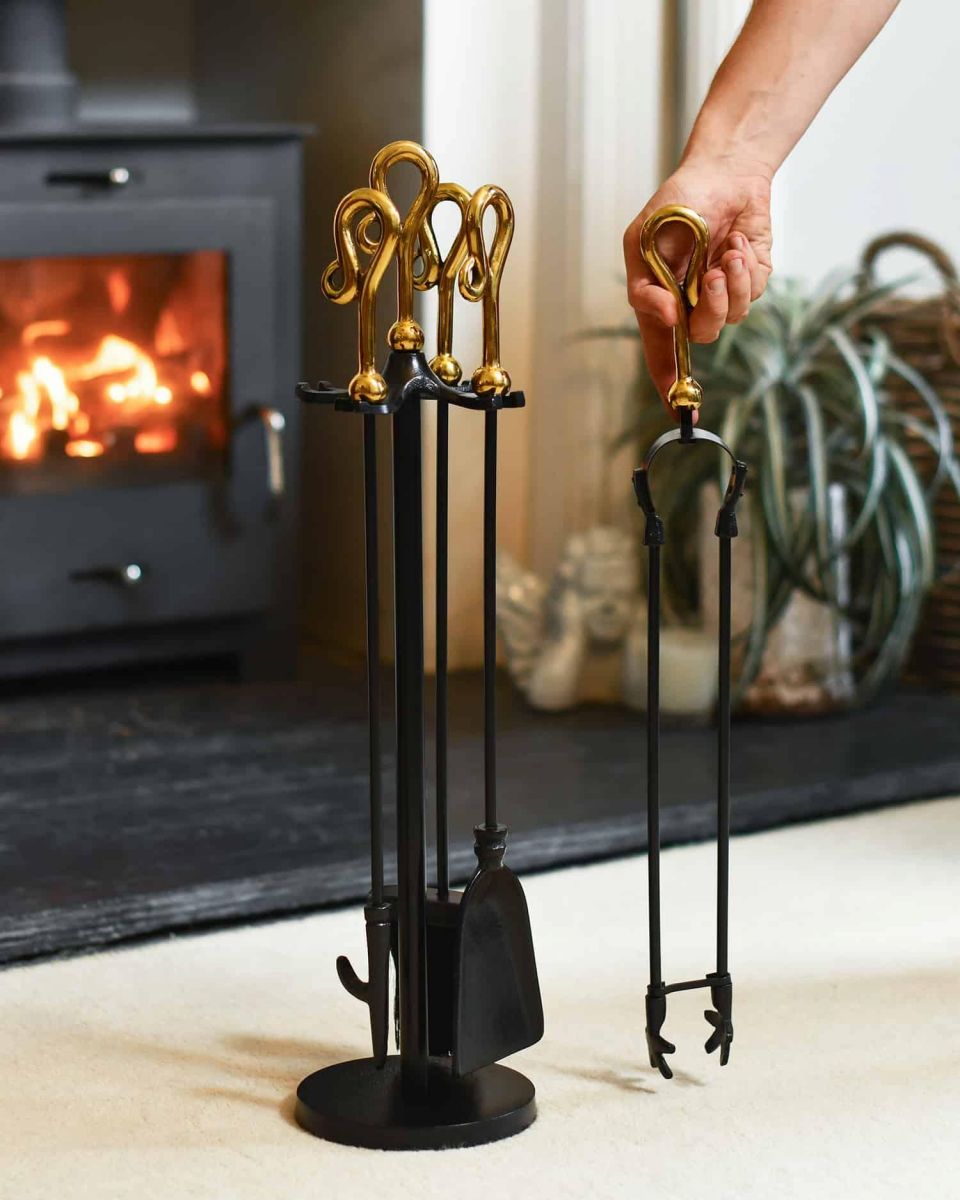 Scale Shot of "Mendip" Black & Polished Brass Companion Set 66cm