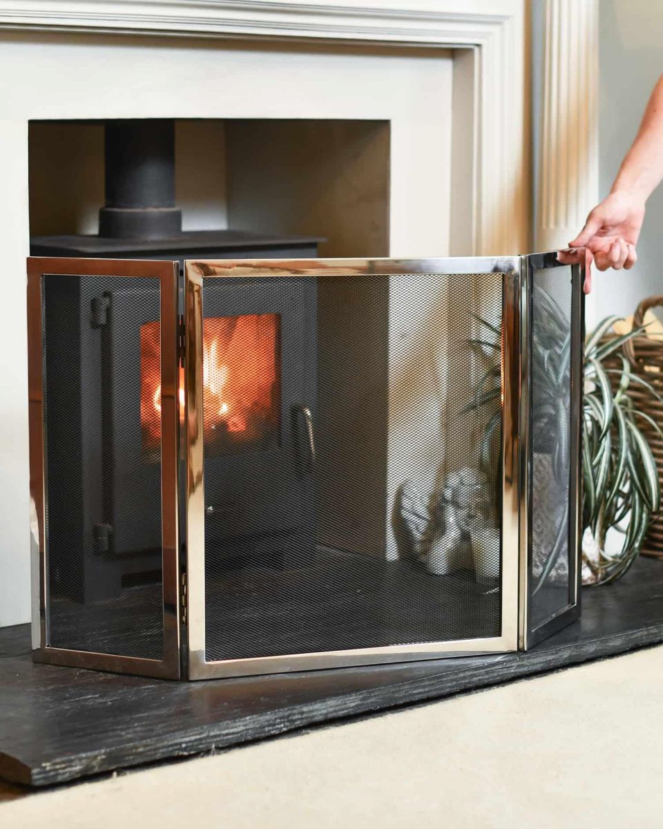 Scale Shot of "Strandly Grange" Polished Steel and Iron Fire Guard 