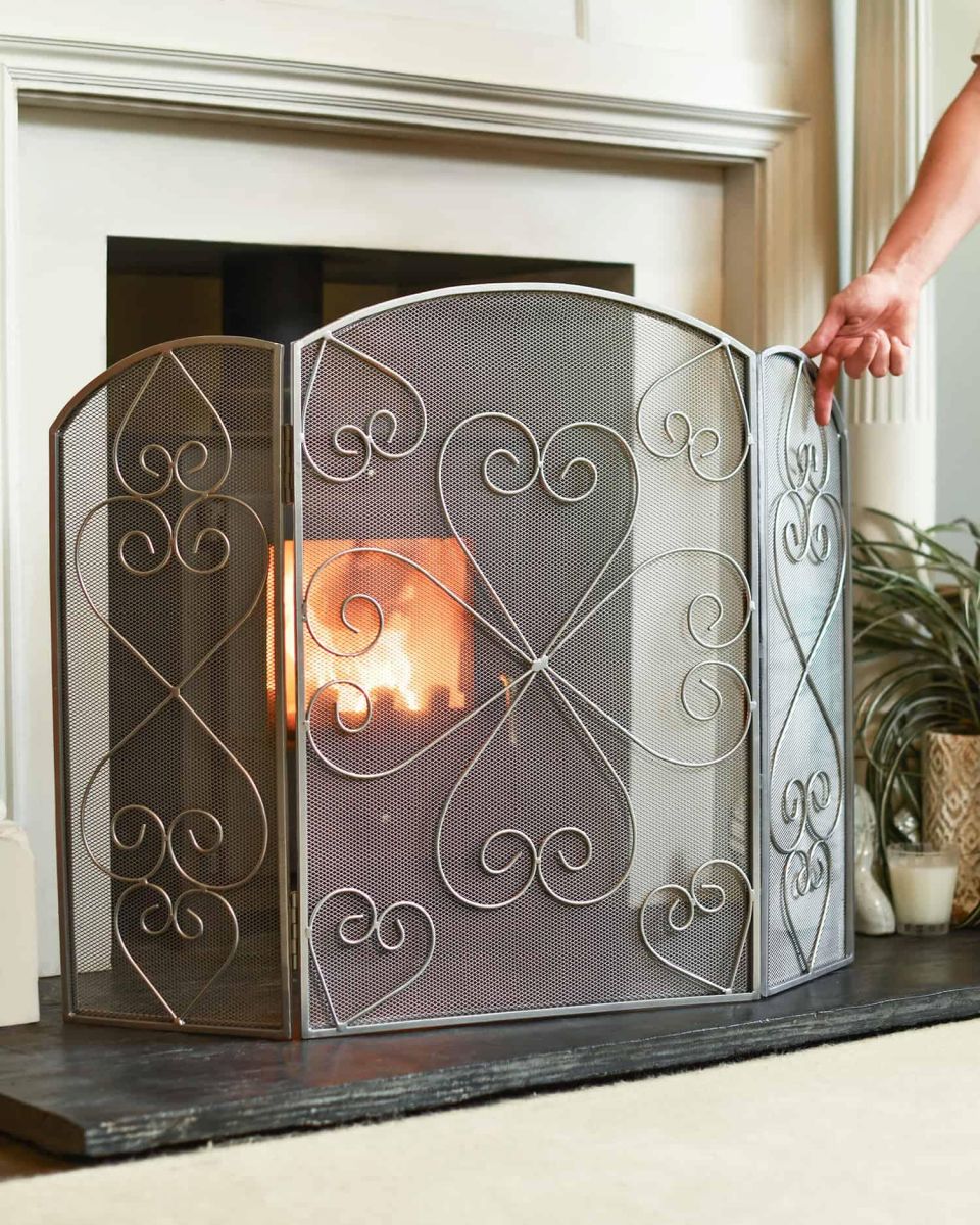 Scale Shot of Antique Pewter Heart Design Three Fold Fireguard