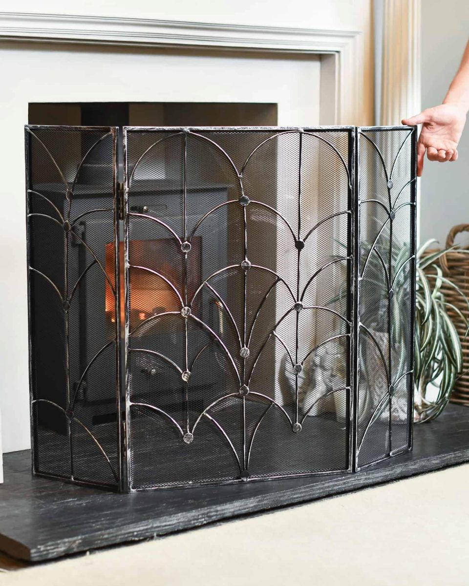 Scale Shot of Antique Silver Art Deco Three Fold Fire Guard