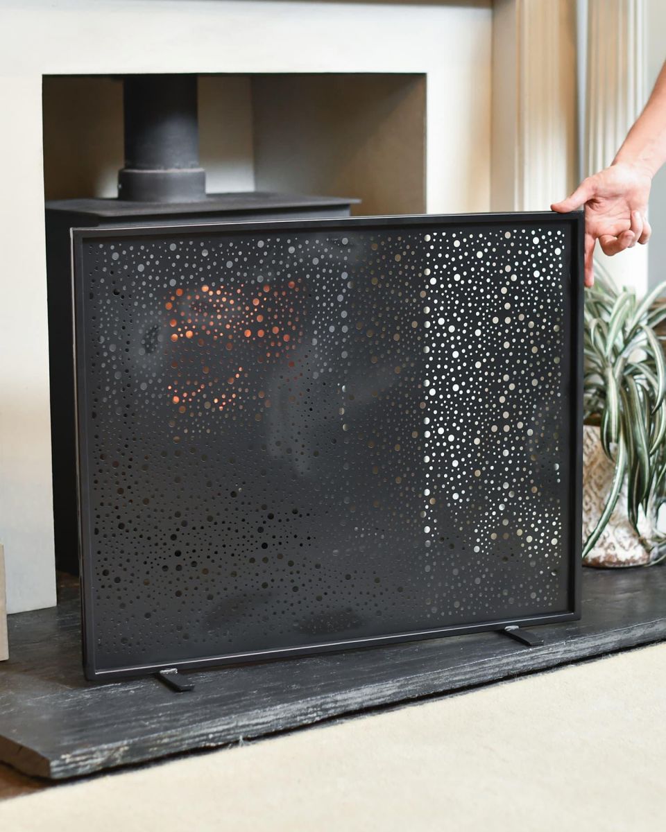 Scale Shot of Black Circular Cut-Out Single Panel Fire Guard