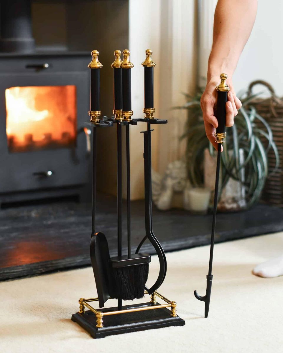 Scale Shot of Brass & Black Powder Coated Traditional Companion Set 64cm