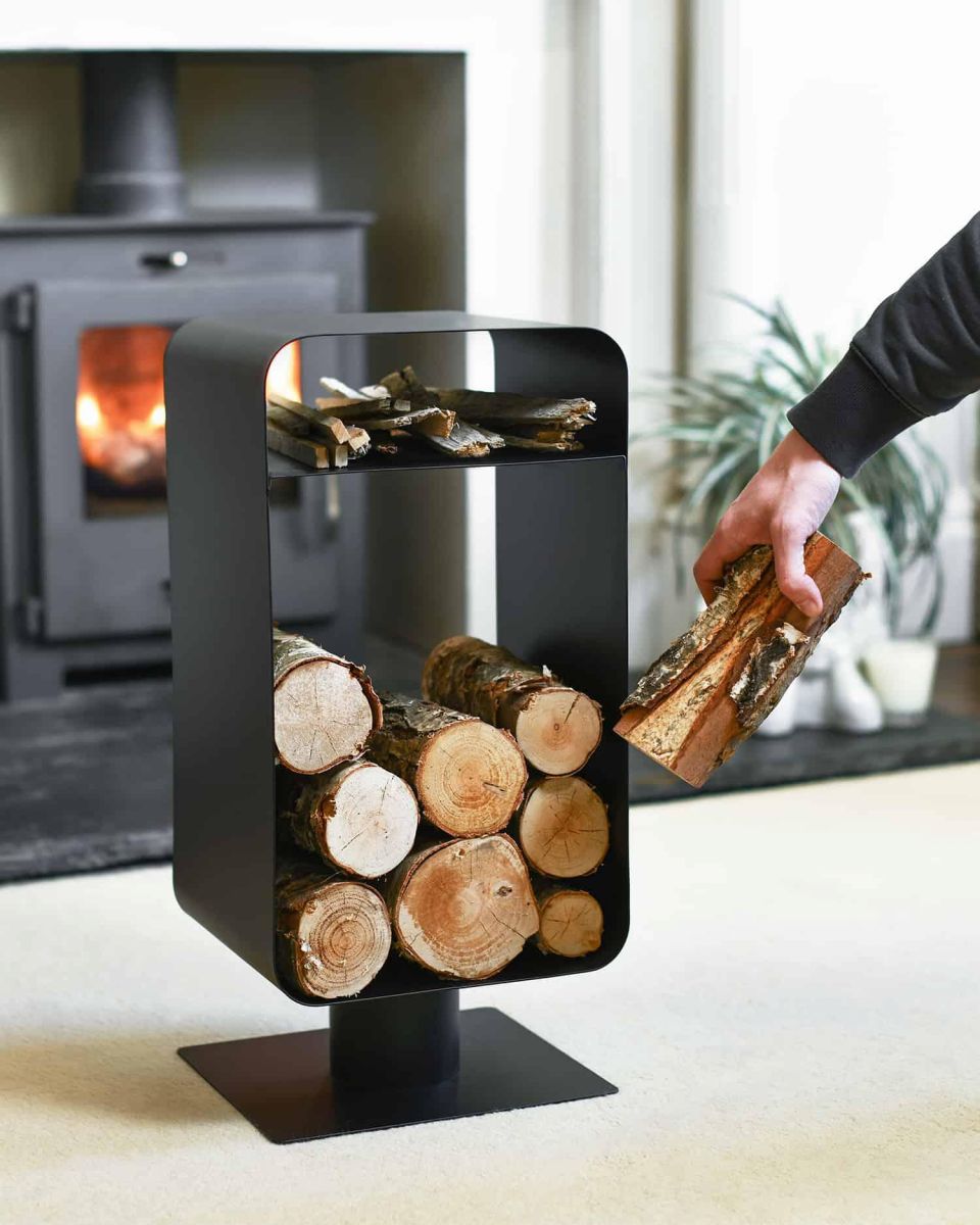 Scale Shot of Contemporary Black Log and Kindling Store