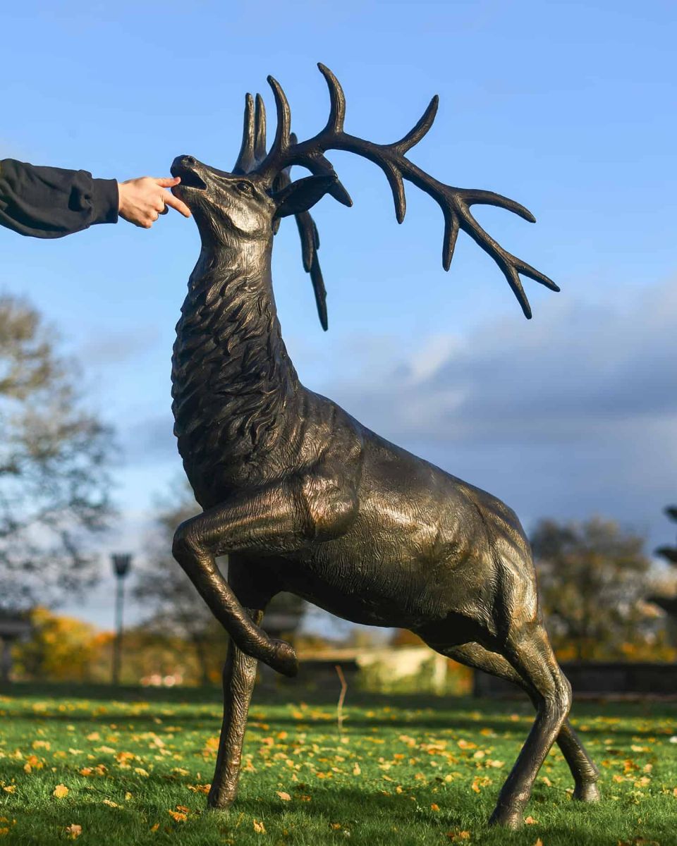 Scale Shot of Deluxe Antique Bronze "Goliath" Stag Garden Sculpture - Looking Forward