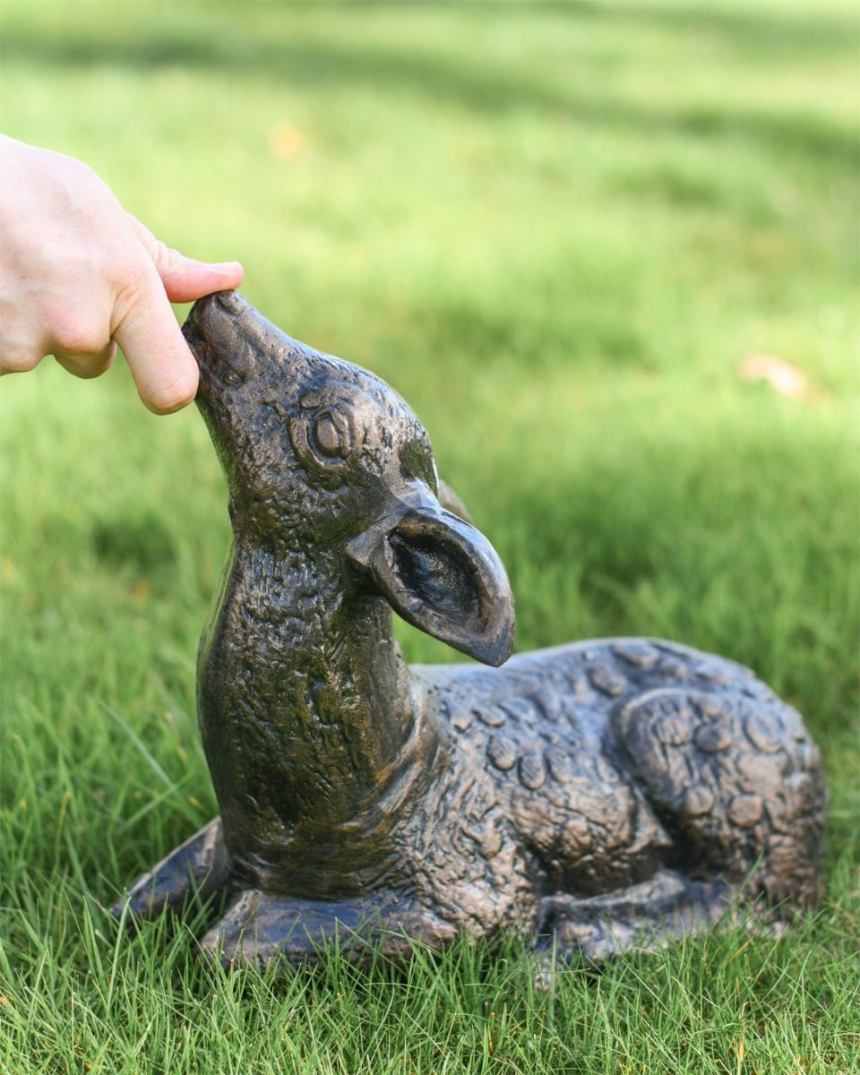 Scale shot of "Lily" Fawn Lying Down Garden Sculpture
