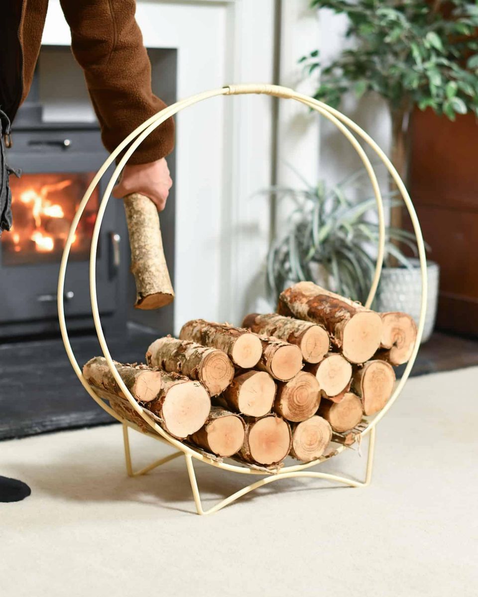 Scale Shot of “Harewood Park” Cream Contemporary Log Rack & Holder