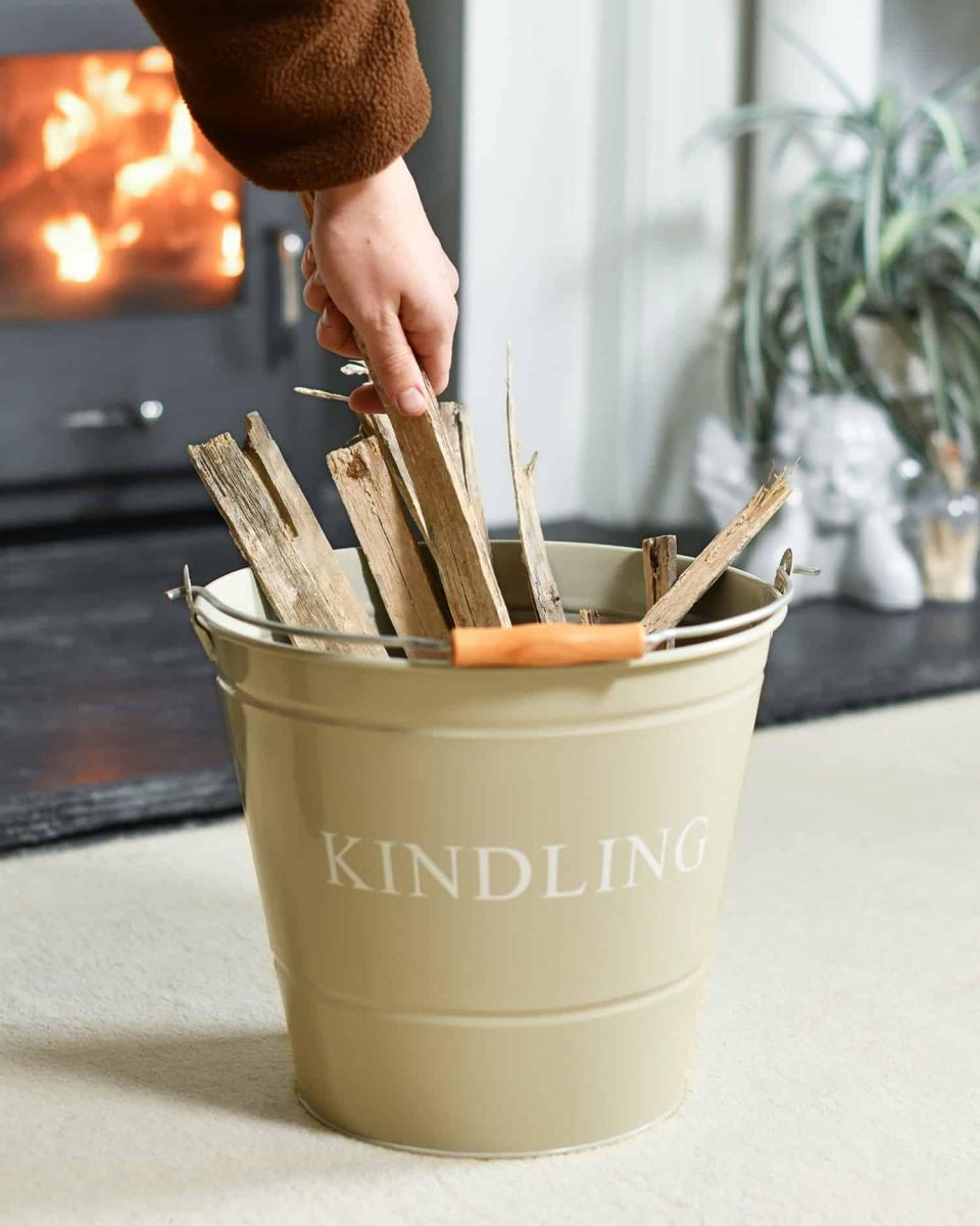Scale Shot of Olive Kindling Bucket - 30cm
