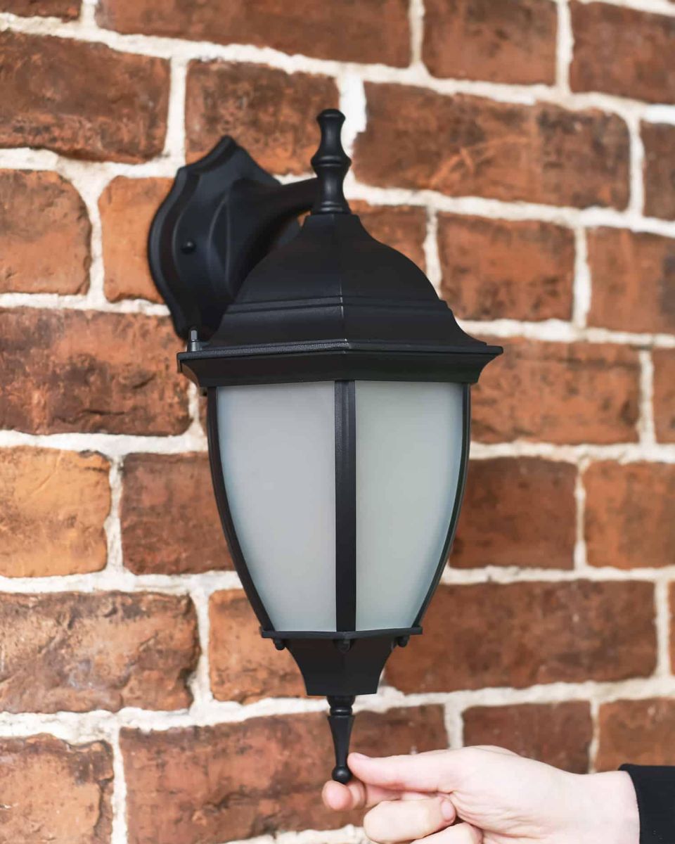 Scale Shot of Traditional Black "Winter Frost" Aluminium Victorian Top Fix Wall Lantern - 36cm
