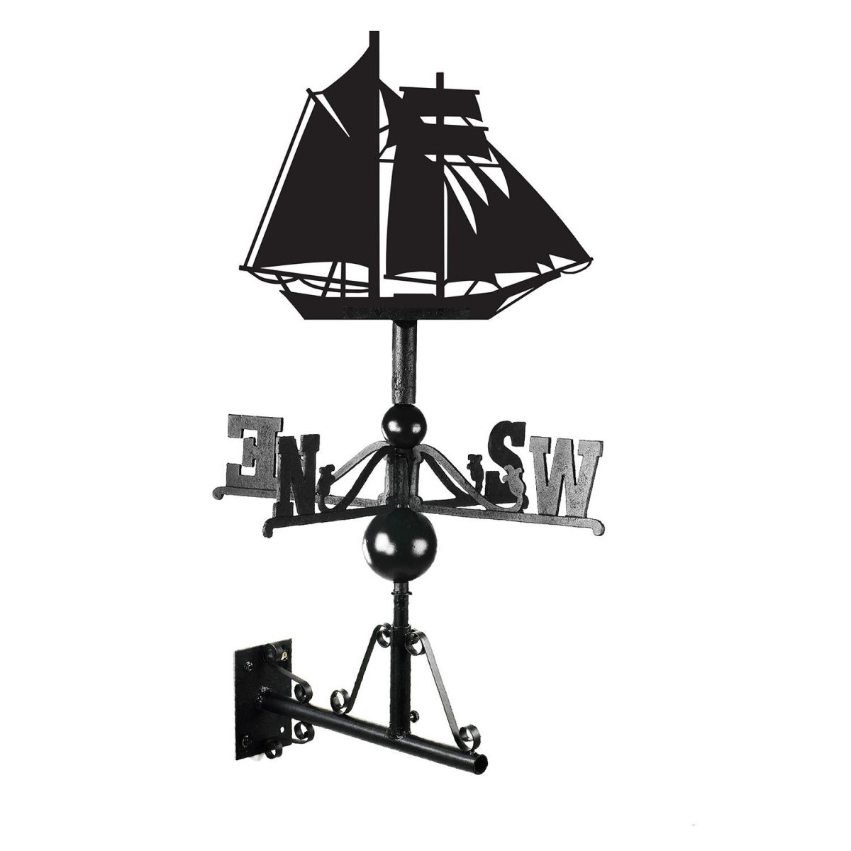 Schooner Topsail Ship Weathervane Created From Iron and Finished in Black