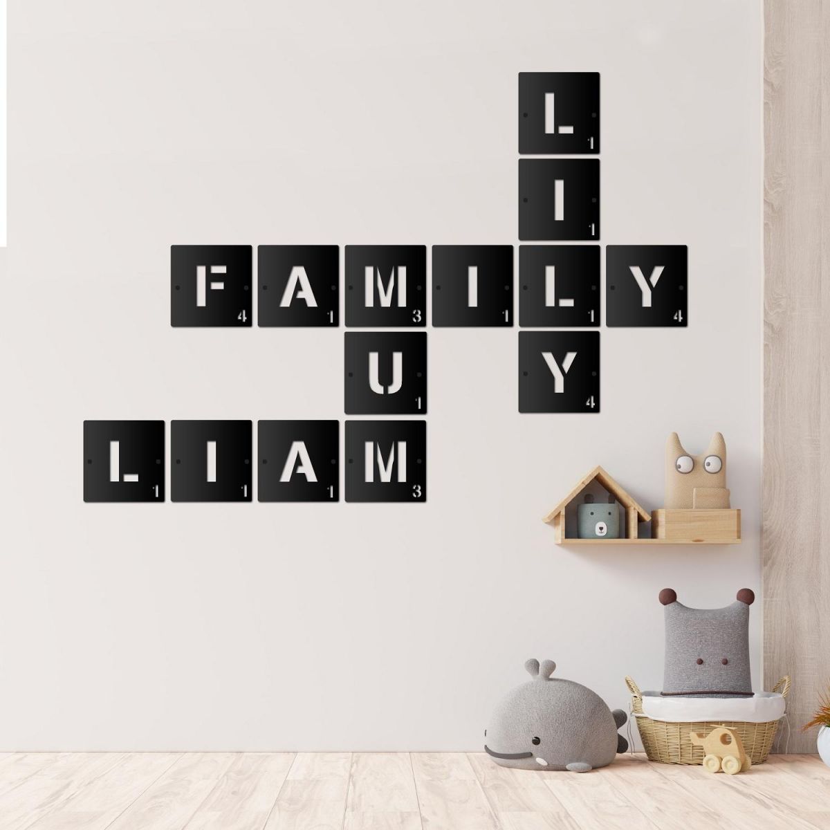 Scrabble letters in grid pattern 