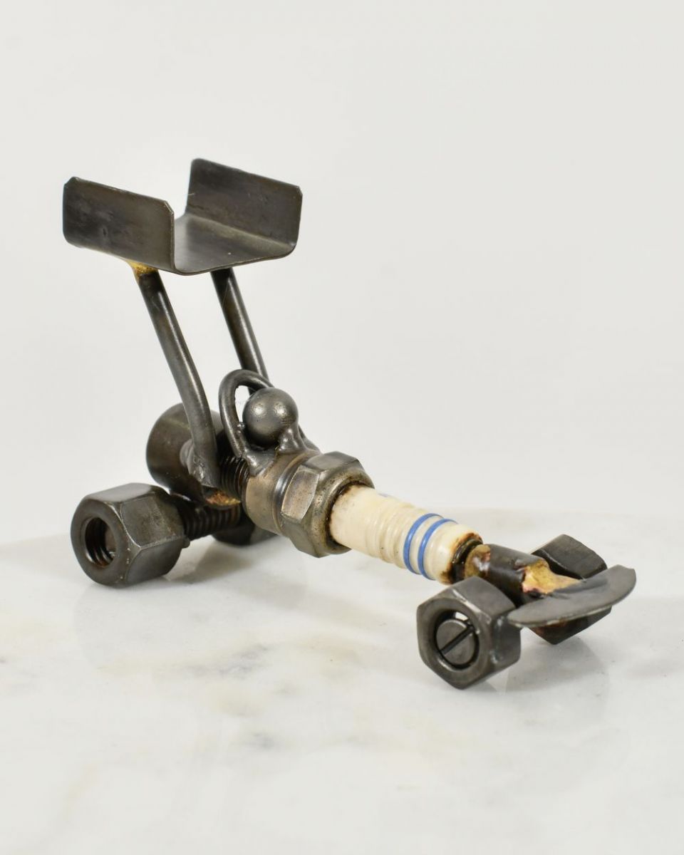 Spark Plug Drag Car Scrap Metal Sculpture
