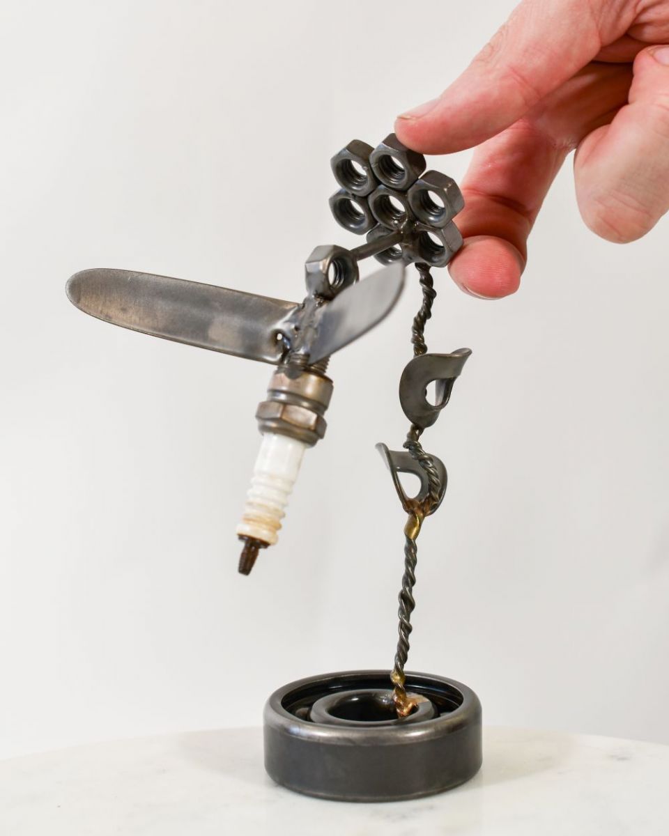 Scale image of Spark Plug Hummingbird Recycled Metal Ornament Scale image of Spark Plug Hummingbird Recycled Metal Ornament