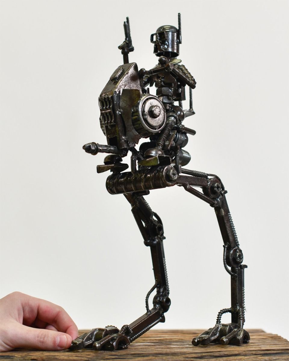 Recycled Metal Parts Alien Walker Ornament Scale Shot