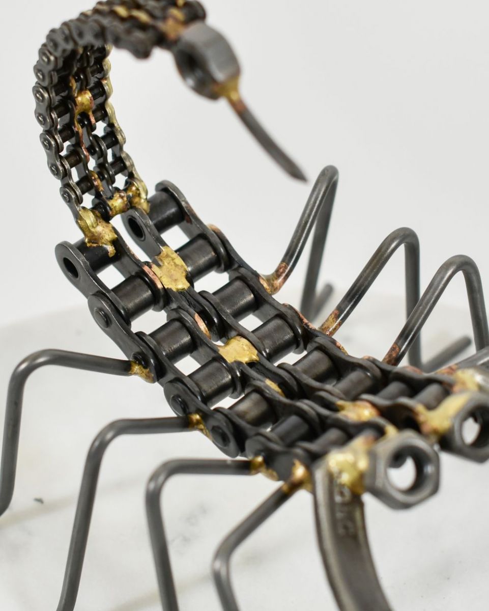 Close up of "Skorpios" The Scorpion Scrap Metal Sculpture body