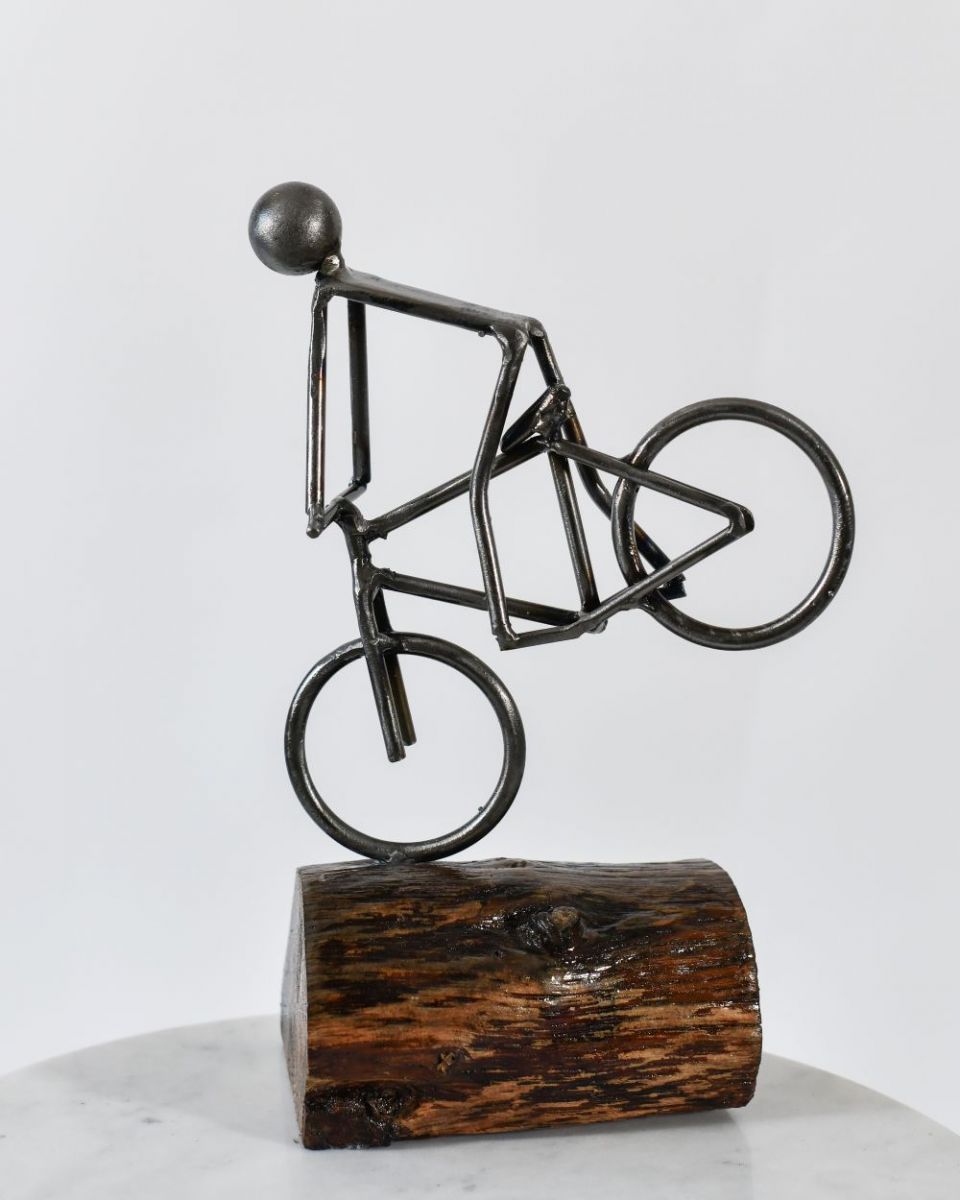 Cyclist Stoppie Recycled Metal Ornament Cyclist Stoppie Recycled Metal Ornament