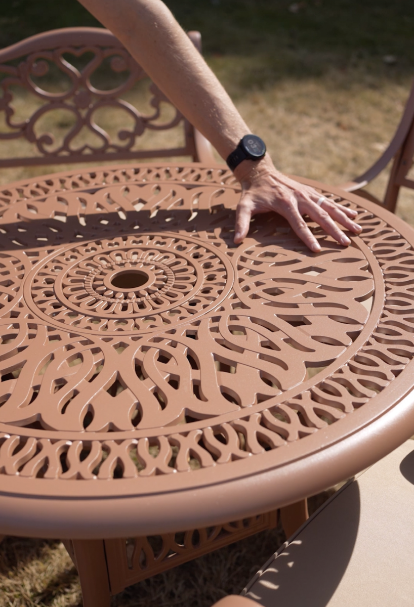 The “Rose Filigree” Deluxe 4-Seater Outdoor Dining Set - Terracotta