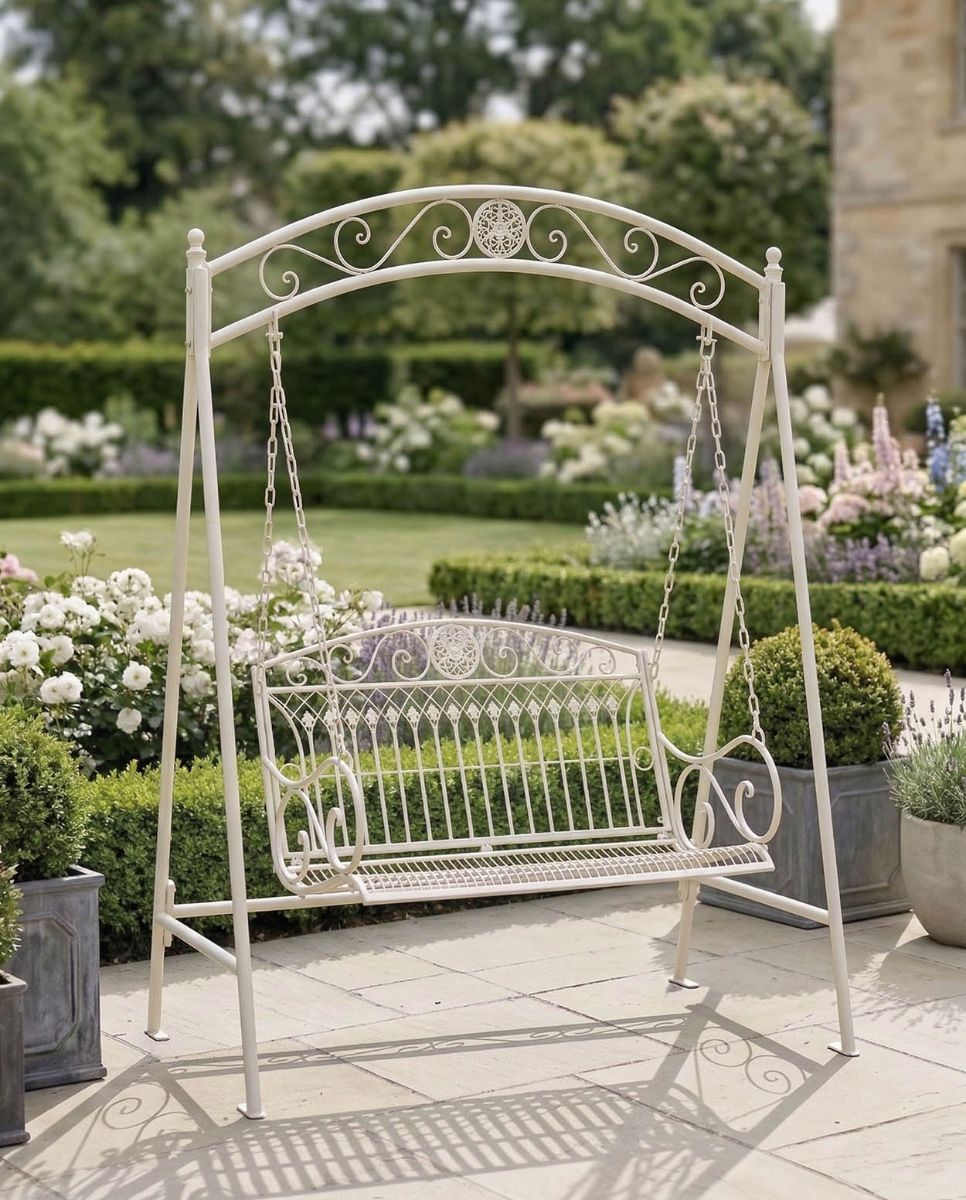 Scrolled Swing Seat Finished In French Cream Digital Illustration