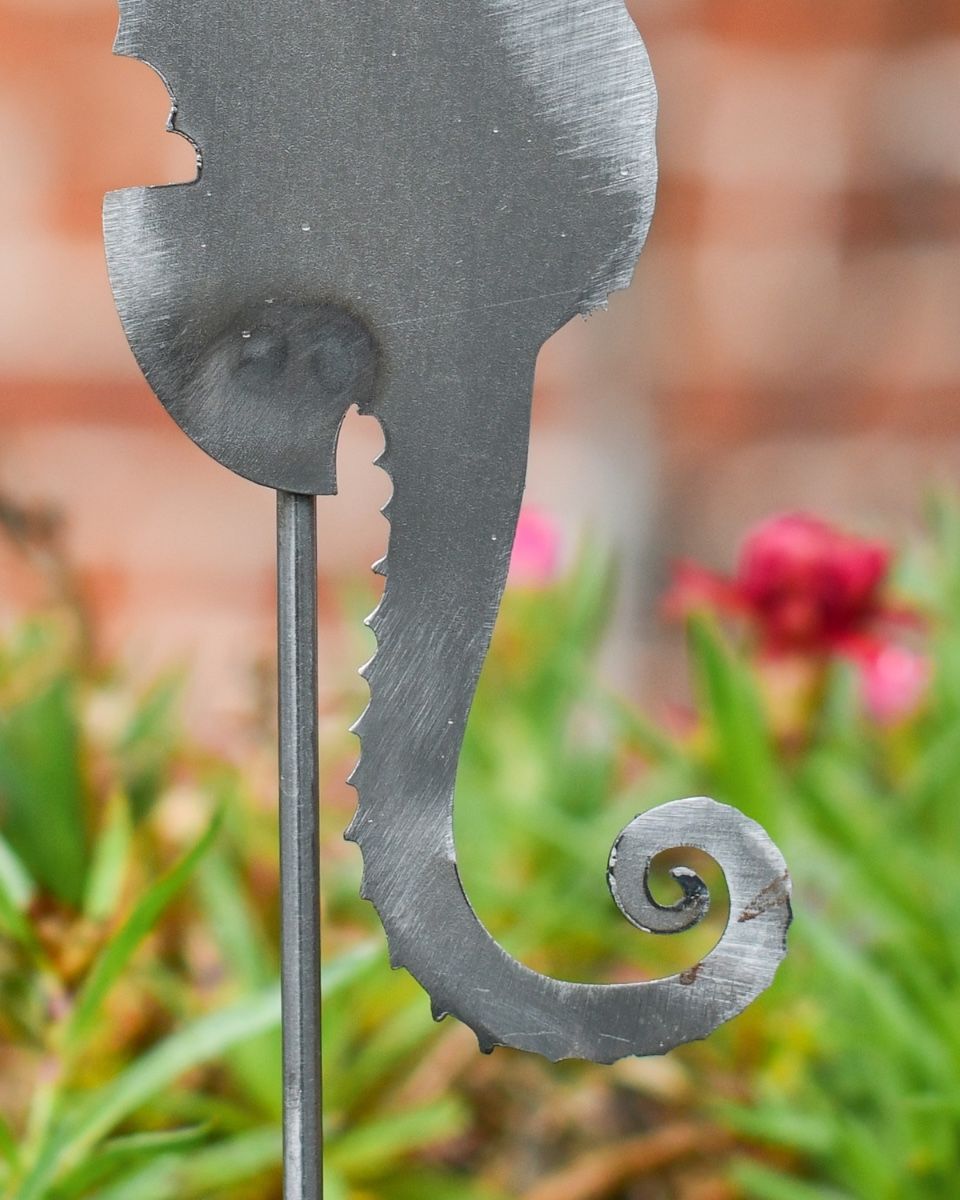 Seahorse Artistic Plant Pot Spike - Set of Two close up of tail