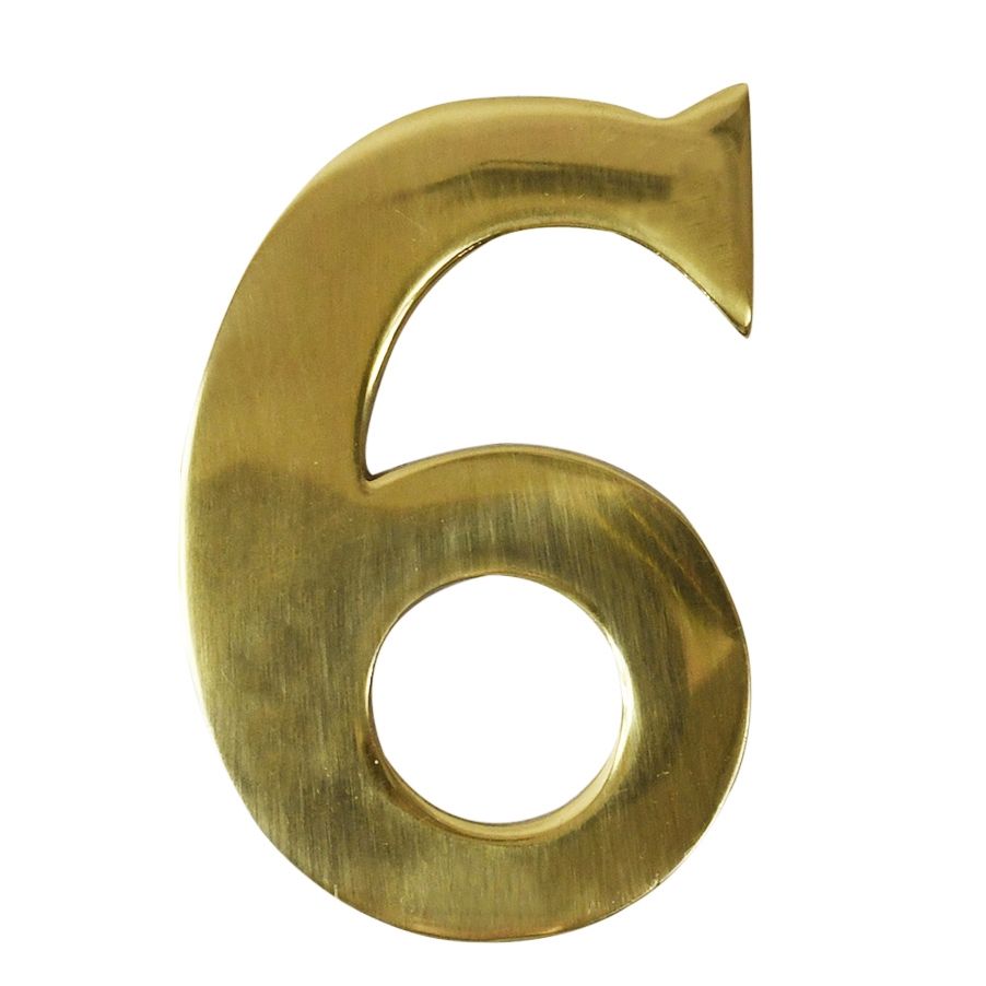 Polished Brass Self Adhesive Number 6