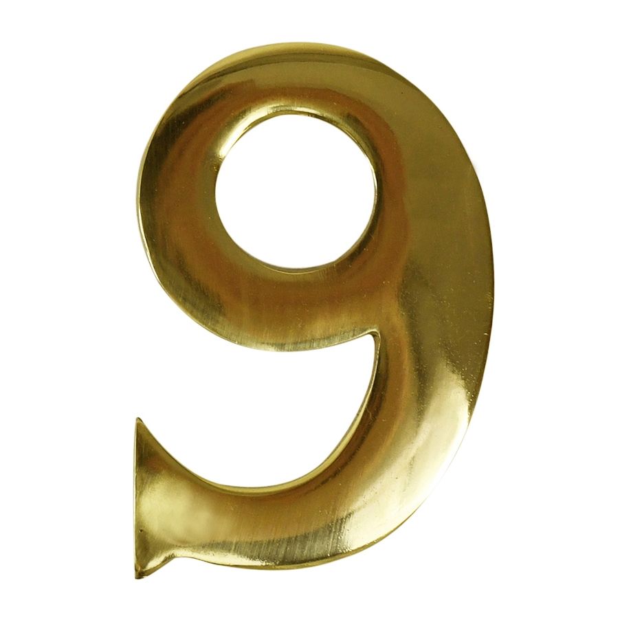 Polished Brass Self Adhesive Number 9