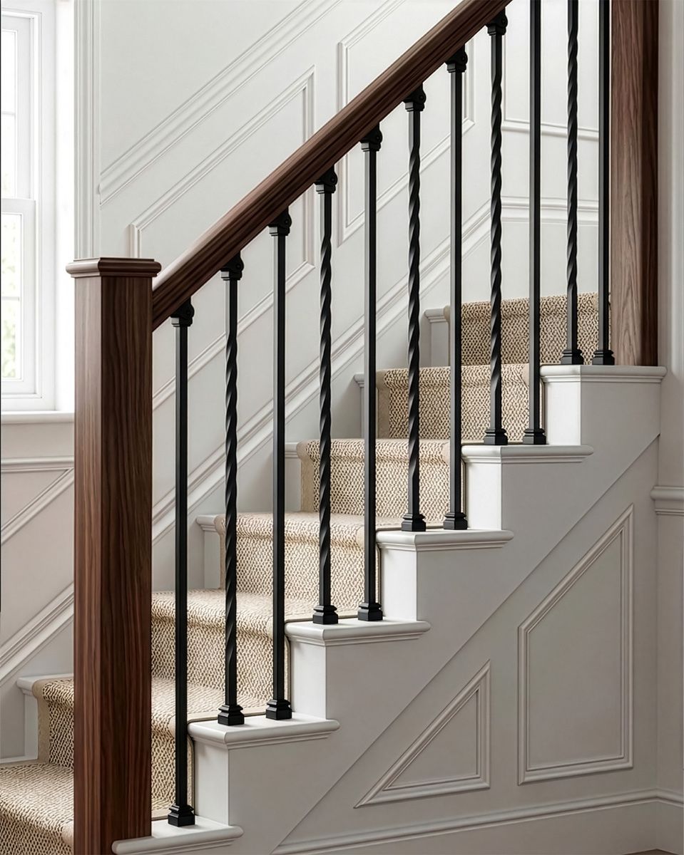 Set of 2 Matte Black "Enfield" Steel Stair Spindles - Pattern 11 digital illustration
