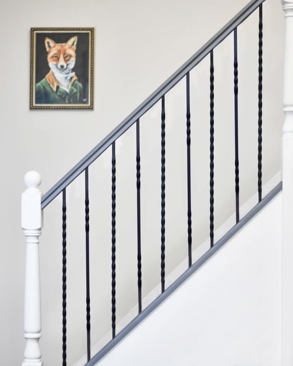 Set of 2 Matte Black "Enfield" Steel Stair Spindles - Pattern 12 - Spindle ONLY - No Brackets in Situ