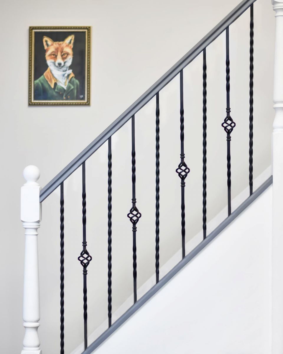 Set of 2 Matte Black "Enfield" Steel Stair Spindles - Pattern 13 - Spindle ONLY - No Brackets in Situ Set of 2 Matte Black "Enfield" Steel Stair Spindles - Pattern 13 - Spindle ONLY - No Brackets in Situ