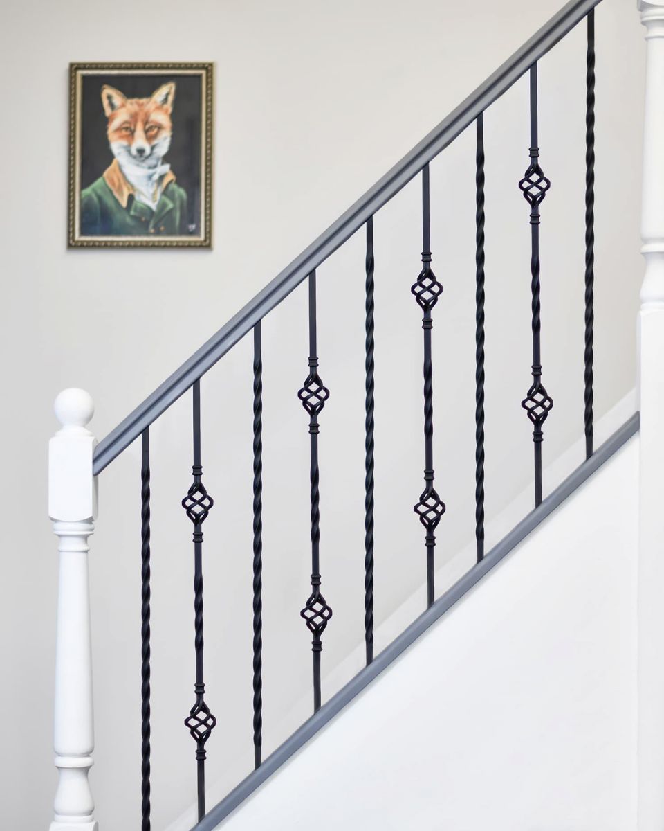 Set of 2 Matte Black "Enfield" Steel Stair Spindles - Pattern 14 - Spindle ONLY - No Brackets in Situ Set of 2 Matte Black "Enfield" Steel Stair Spindles - Pattern 14 - Spindle ONLY - No Brackets in Situ