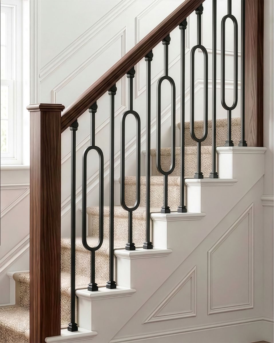 Set of 2 Matte Black "Enfield" Steel Stair Spindles - Pattern 16 digital illustration