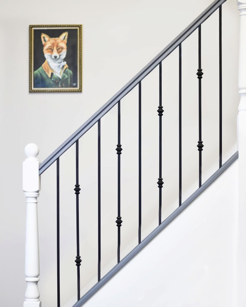 Set of 2 Matte Black "Enfield" Steel Stair Spindles - Pattern 3 - Spindle ONLY - No Brackets in Situ Set of 2 Matte Black "Enfield" Steel Stair Spindles - Pattern 3 - Spindle ONLY - No Brackets in Situ
