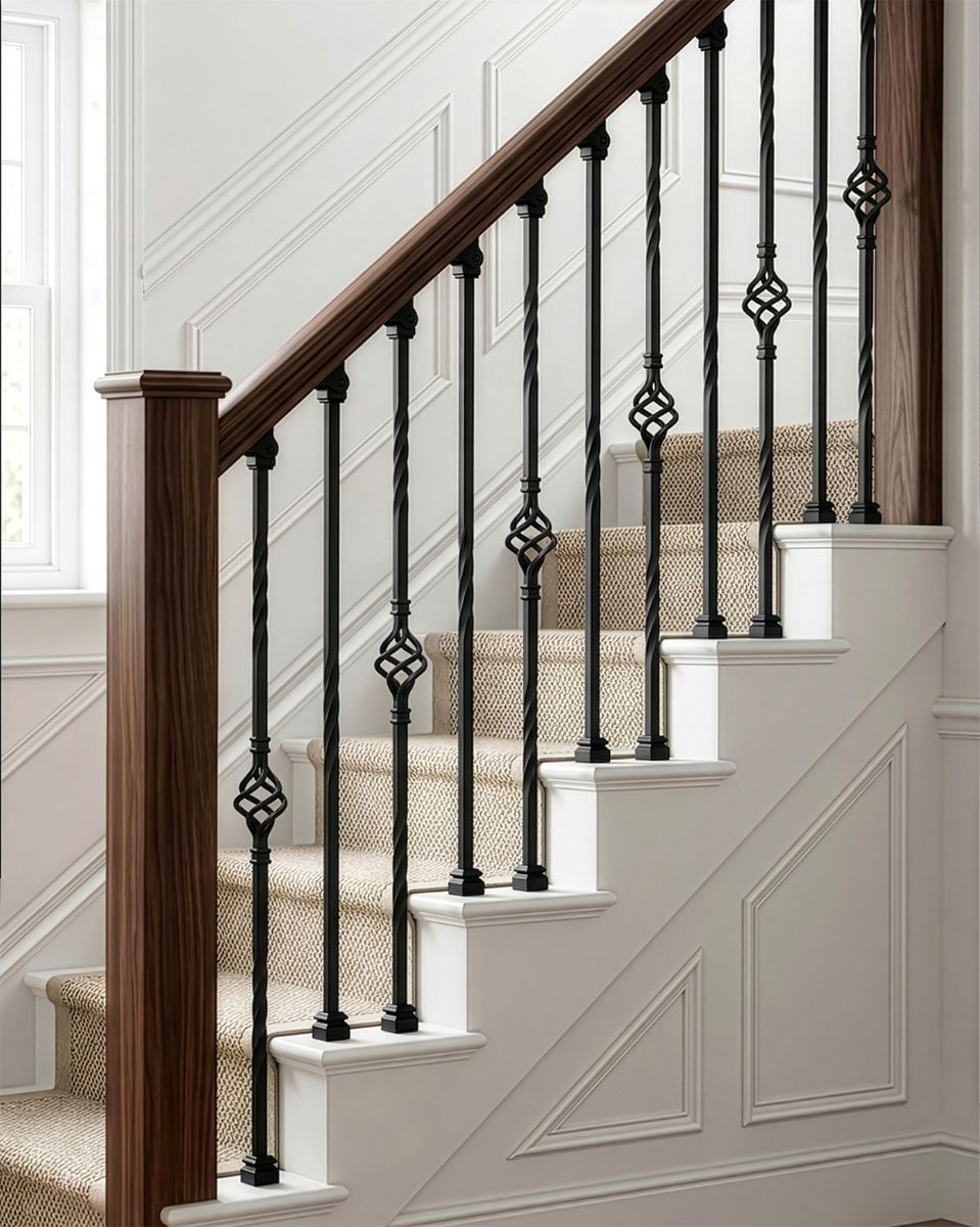 Set of 2 Matte Black "Enfield" Steel Stair Spindles - Pattern 5 digital illustration