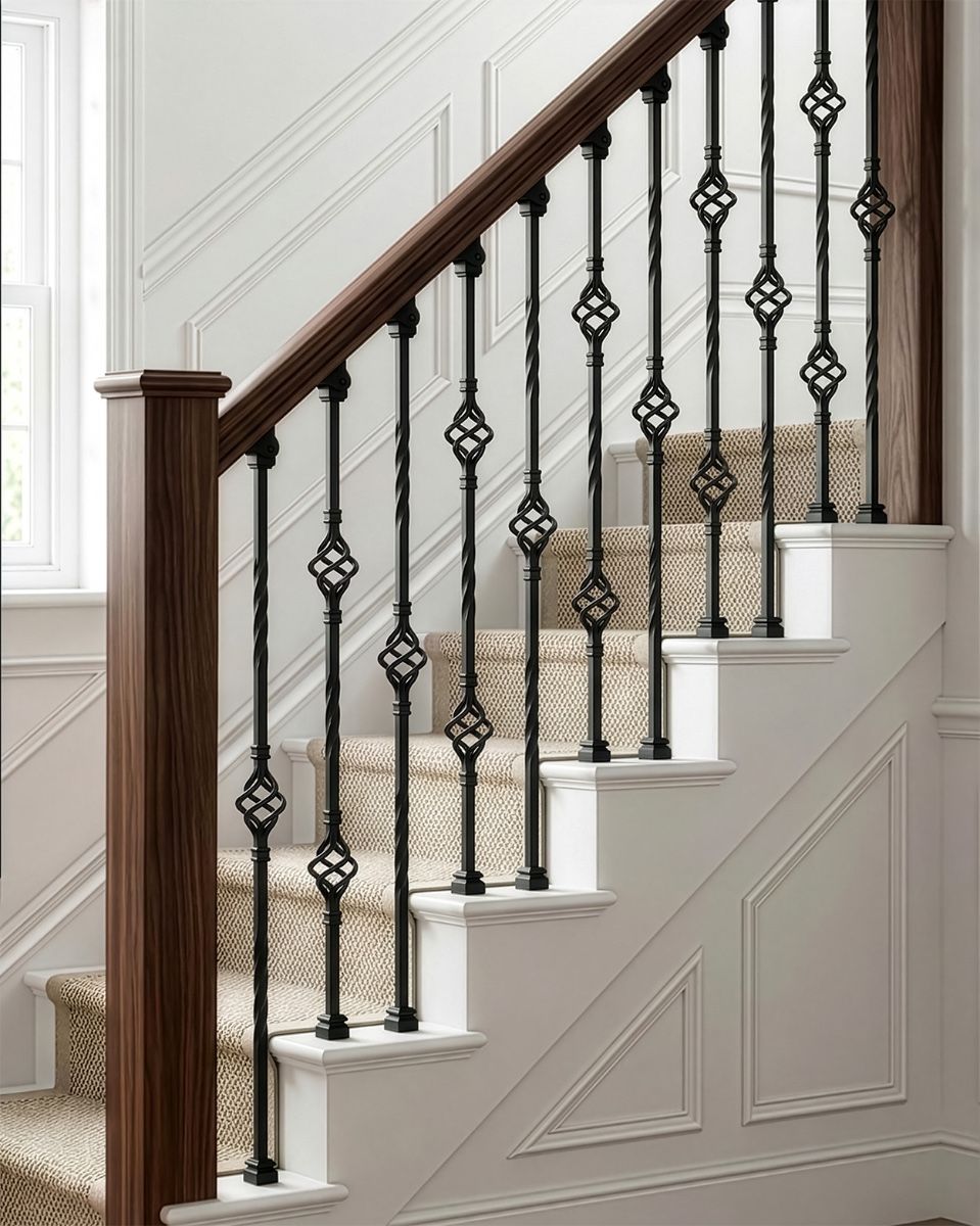 Set of 2 Matte Black "Enfield" Steel Stair Spindles - Pattern 6 digital illustration