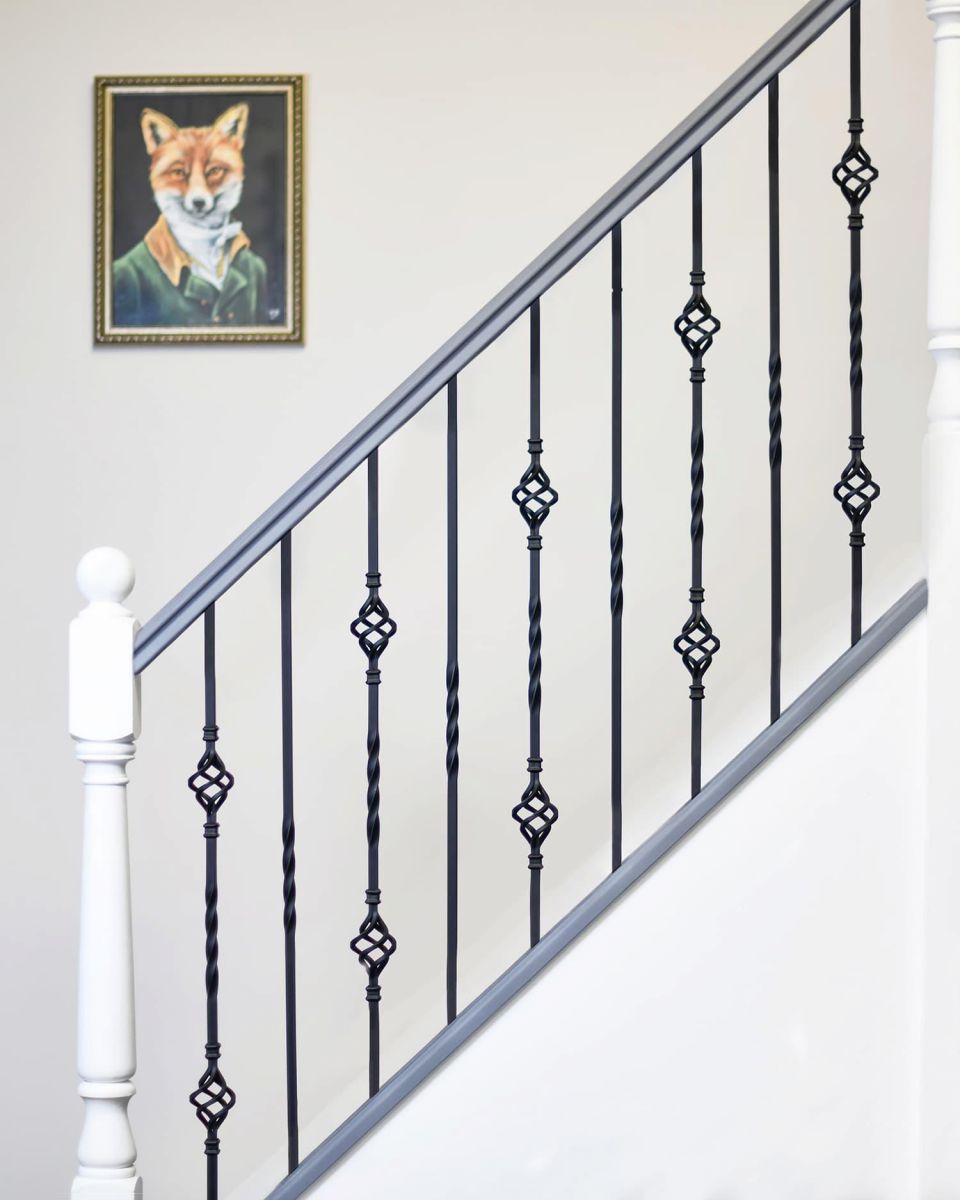 Set of 2 Matte Black "Enfield" Steel Stair Spindles - Pattern 7 - Spindle ONLY - No Brackets in Situ