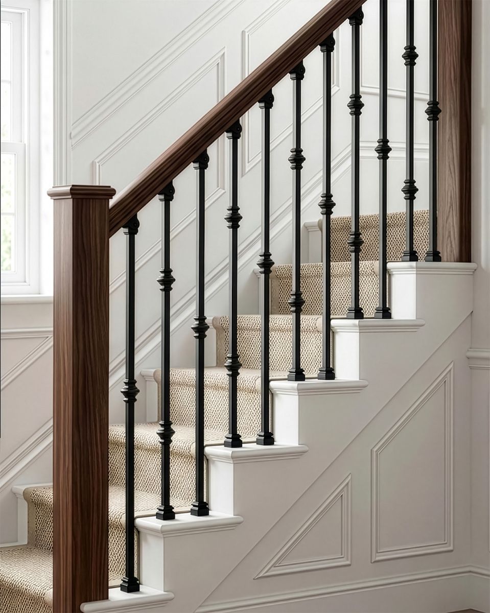 Set of 2 Matte Black "Enfield" Steel Stair Spindles - Pattern 9 digital illustration