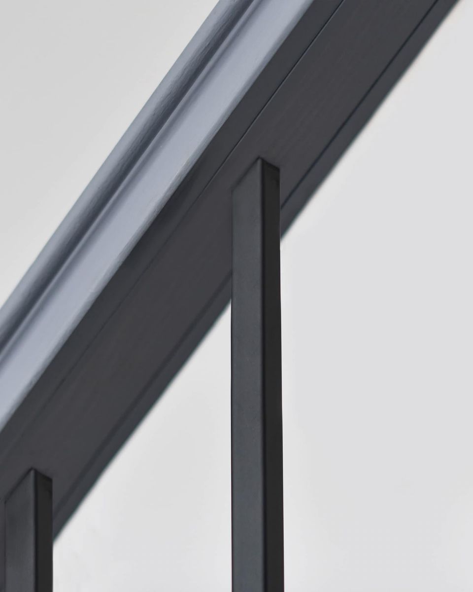 Close-Up of Fitting for Set of 2 Matte Black "Enfield" Straight & Double Twist Stair Spindles - Pattern 2