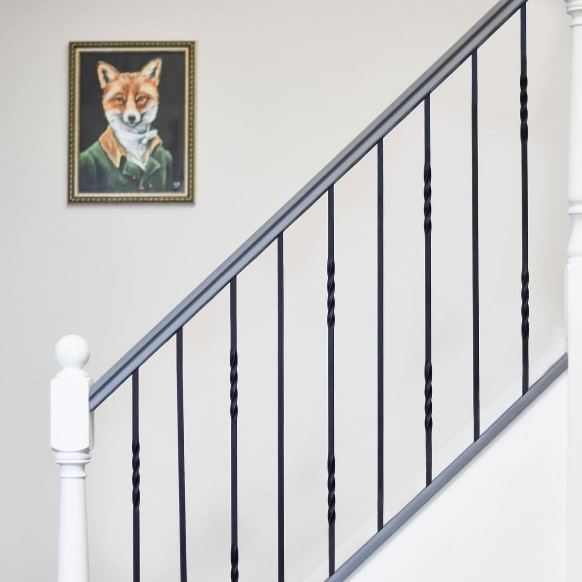 Set of 2 Matte Black "Enfield" Straight & Double Twist Stair Spindles - Pattern 2 - Spindle ONLY - No Brackets