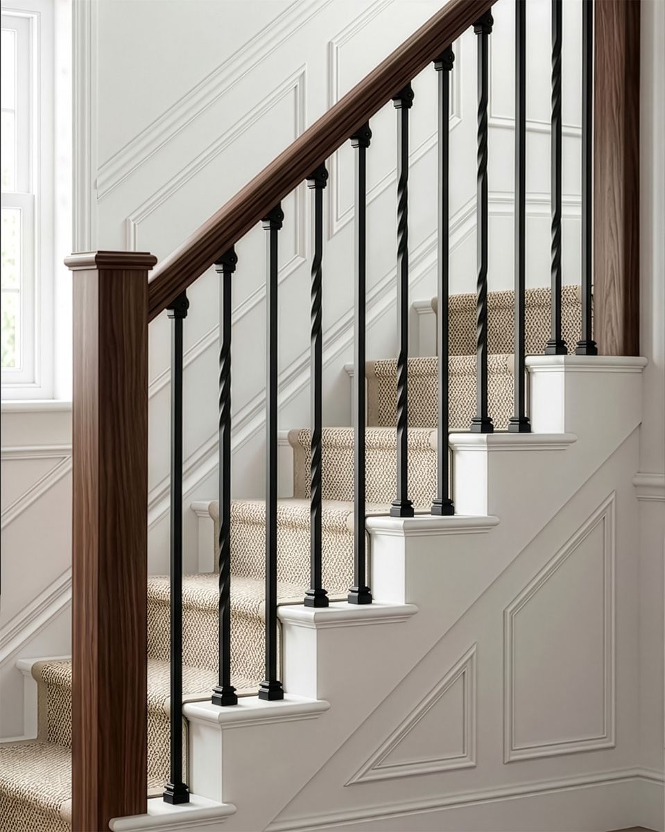 Set of 2 Matte Black "Enfield" Straight & Double Twist Stair Spindles - Pattern 2 digital illustration