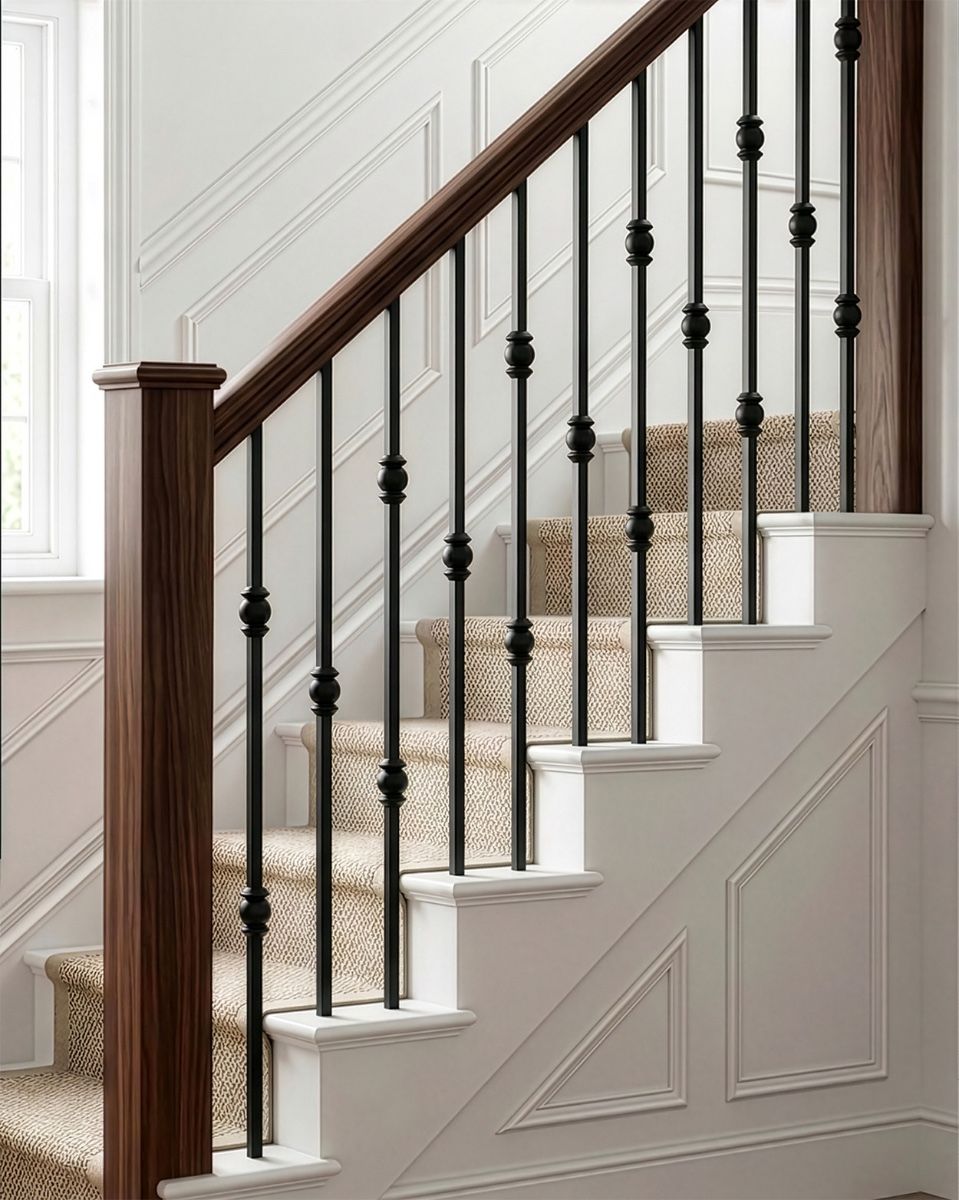 Set of 2 Matte Black "Garthleigh" and "Westford" Steel Stair Spindles - Spindles ONLY - No Brackets digital illustration