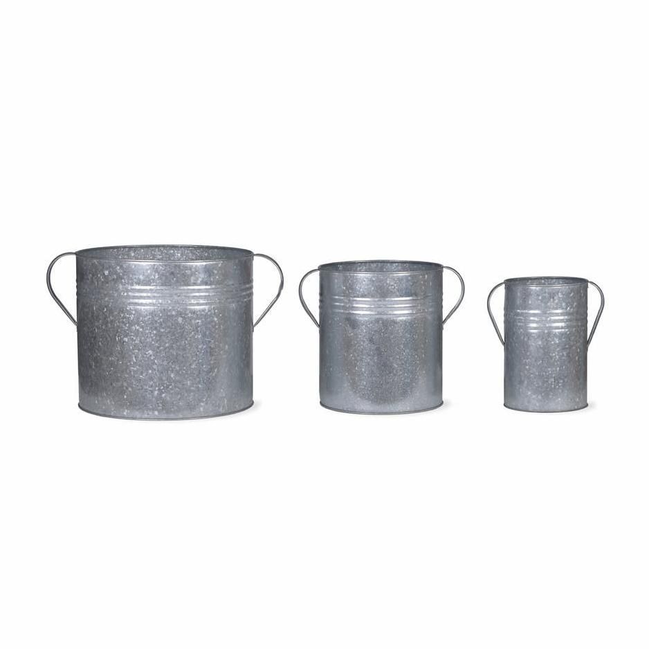 Set of 3 Traditional Galvanised Steel Planter Pots in Three Sizes