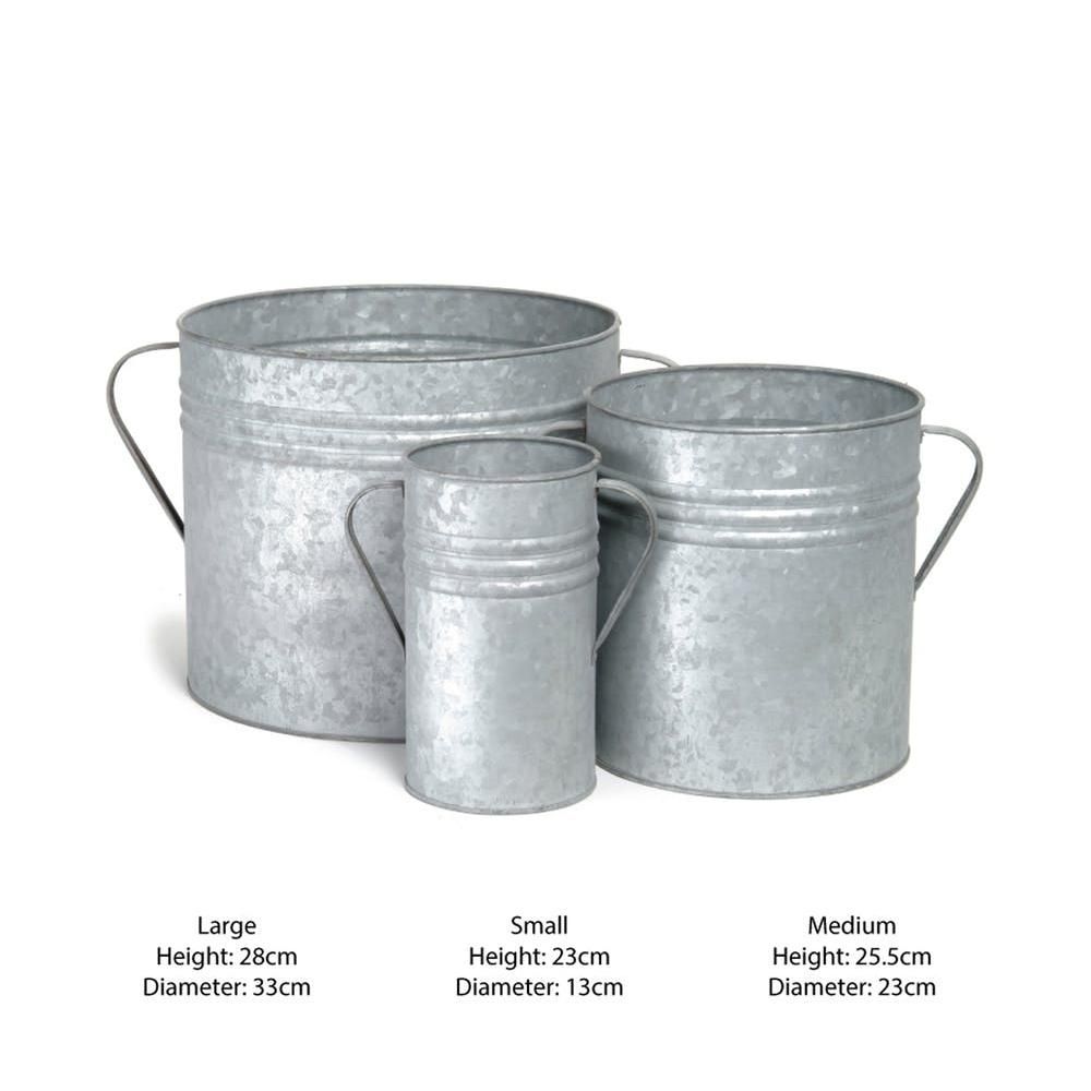 Set of 3 Traditional Galvanised Steel Planter Pots Dimensions