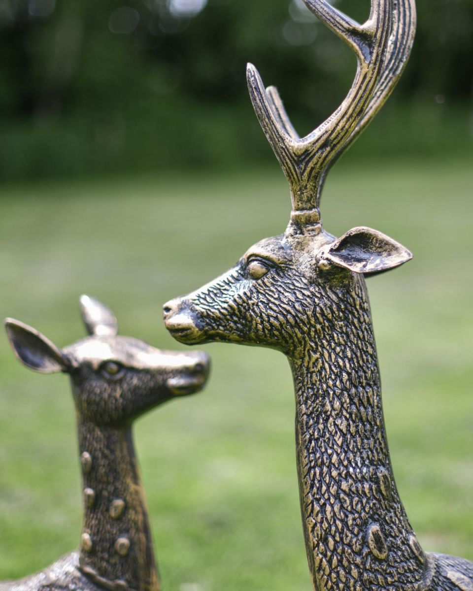 Close-Up of Facial Detail of Deer & Doe Sculpture Set