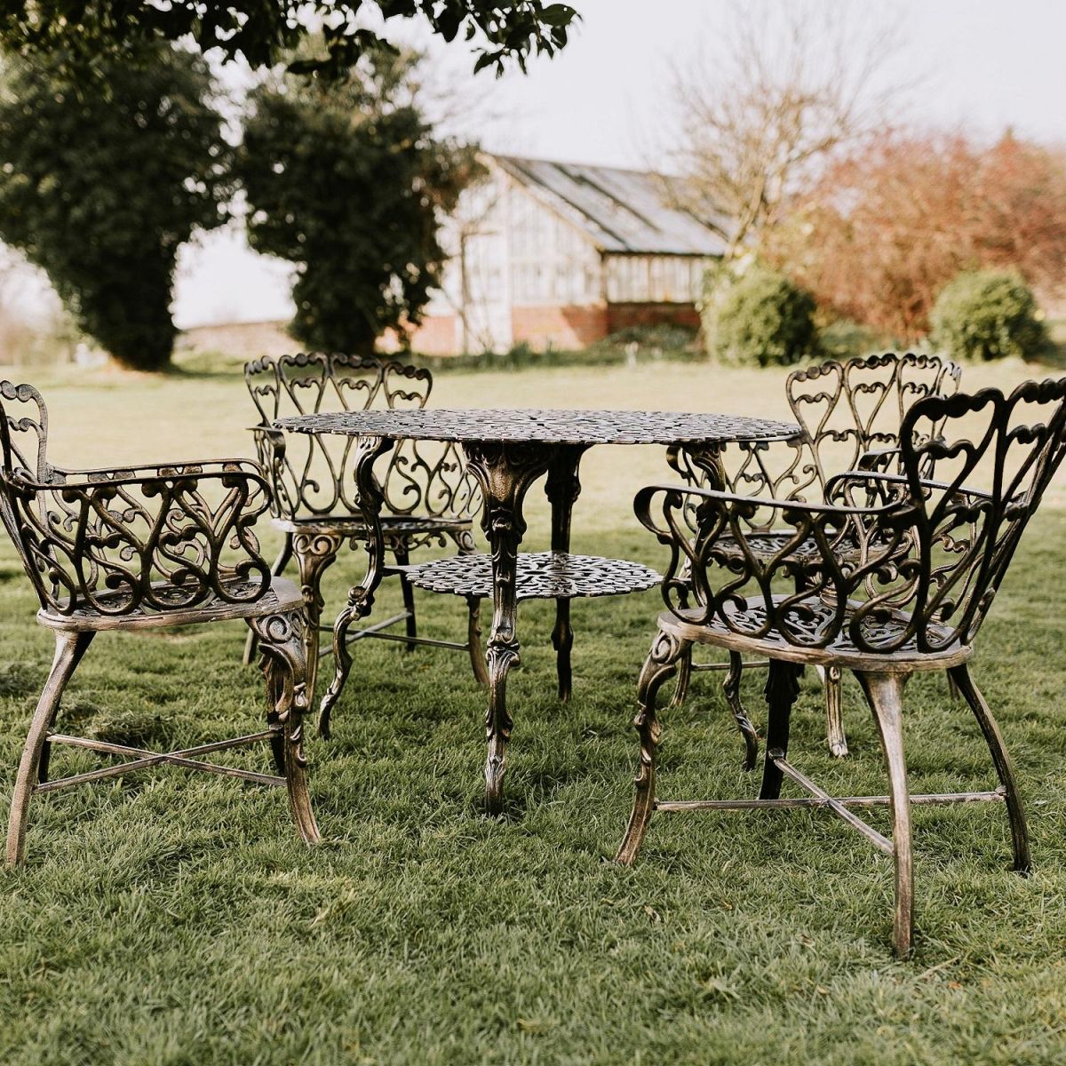 Brushed Gold "Edworth Manor" Dining Set in Full 