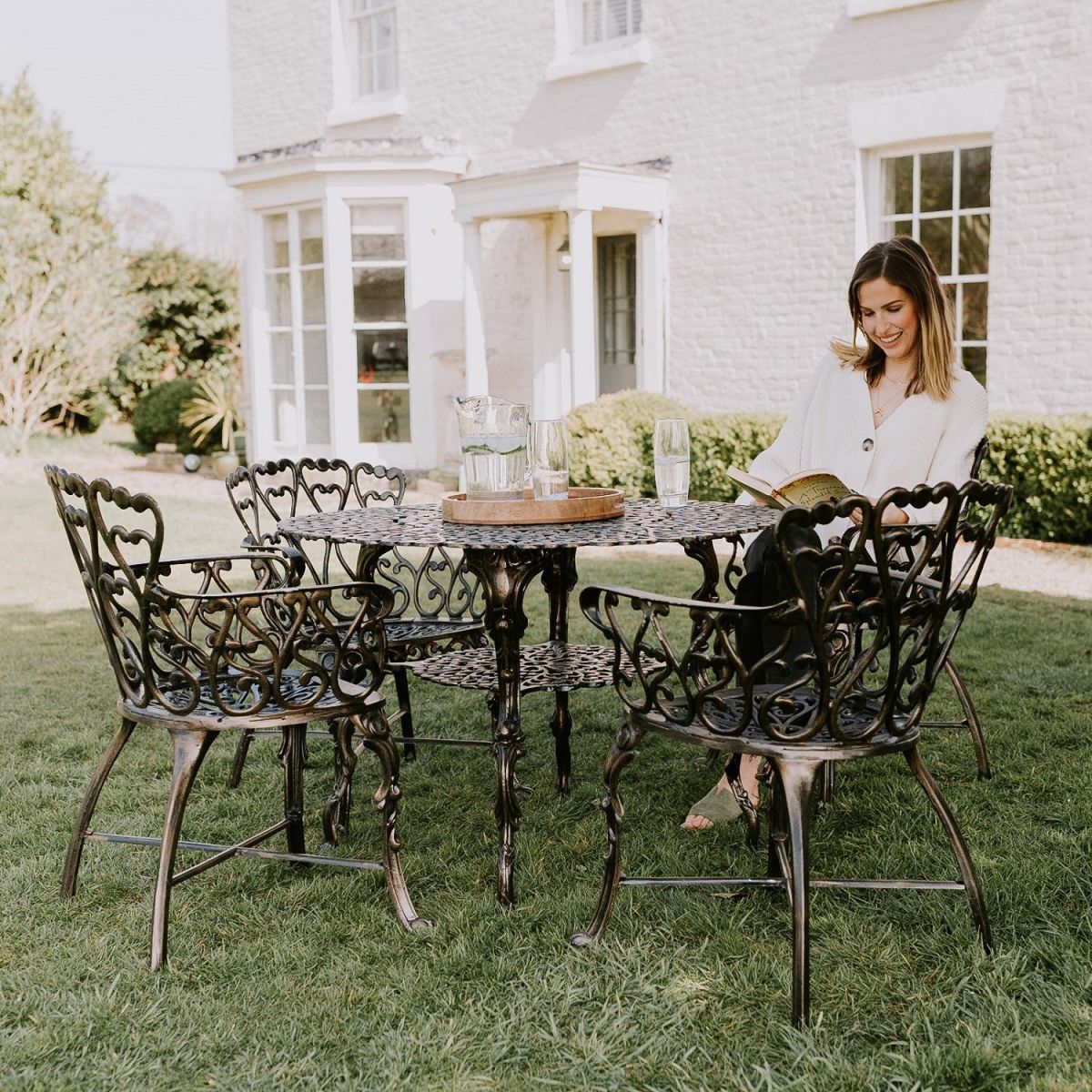 Antique Bronze "Edworth Manor" Four Seater Dining Set in Garden 