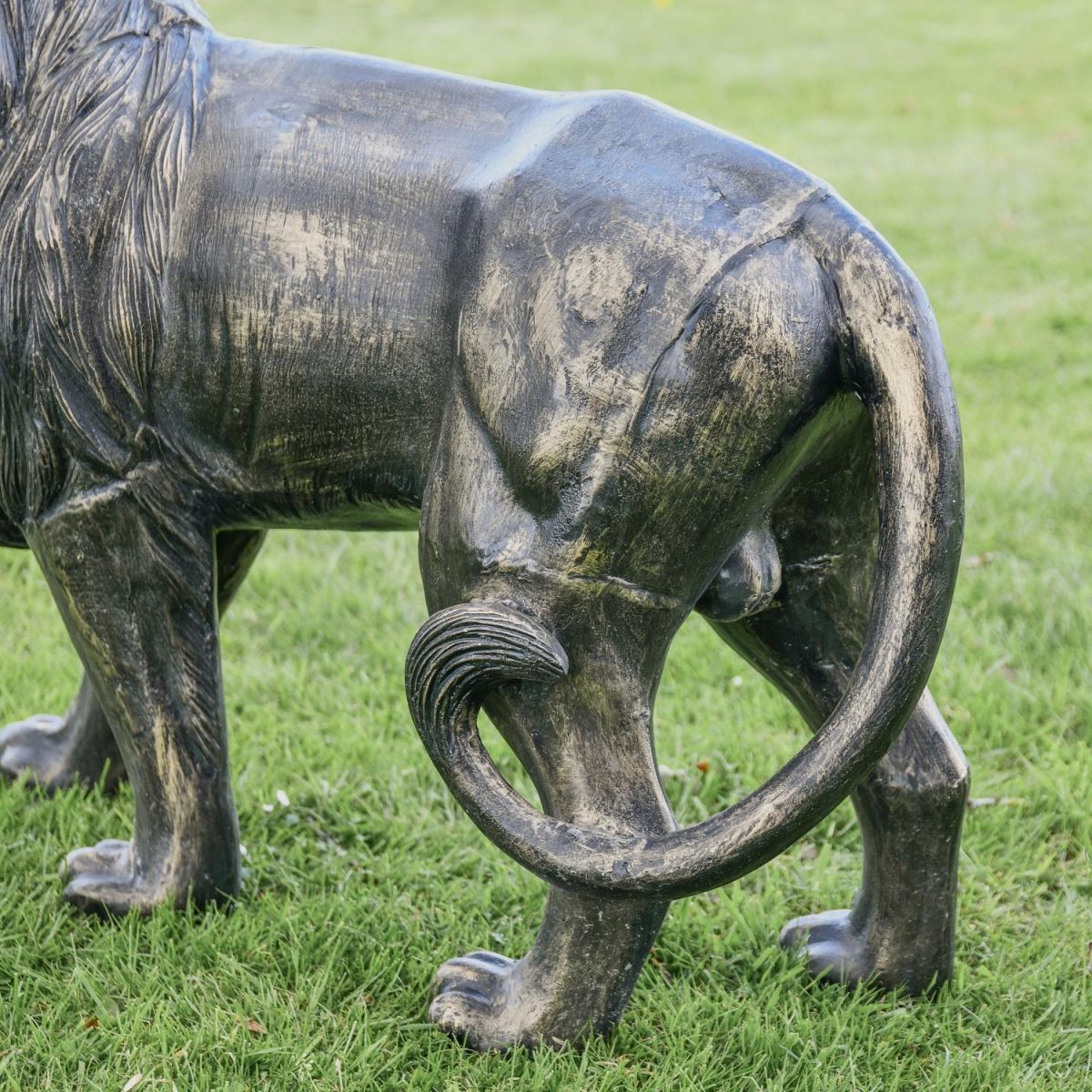 Rear view of Brushed Gold Lion Sculpture (Looking Left)
