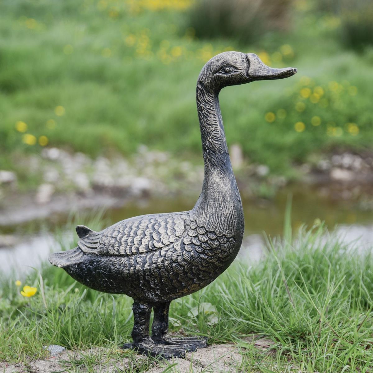 Brushed Gold Standing Goose Sculpture