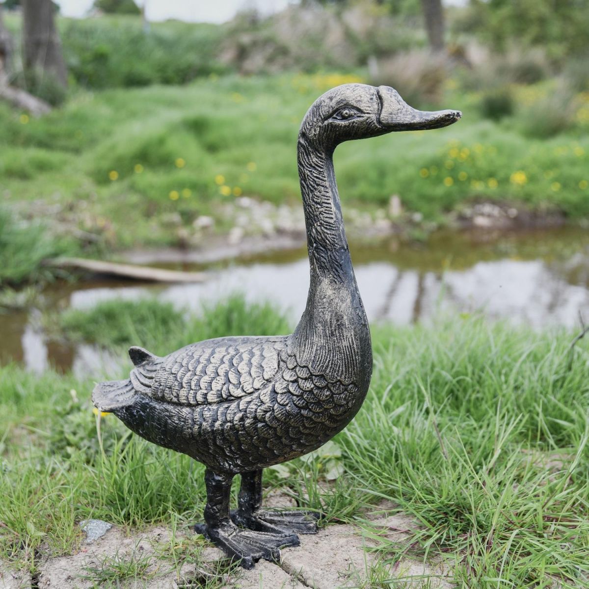 Cast Aluminium Goose Sculpture in Brushed Gold 